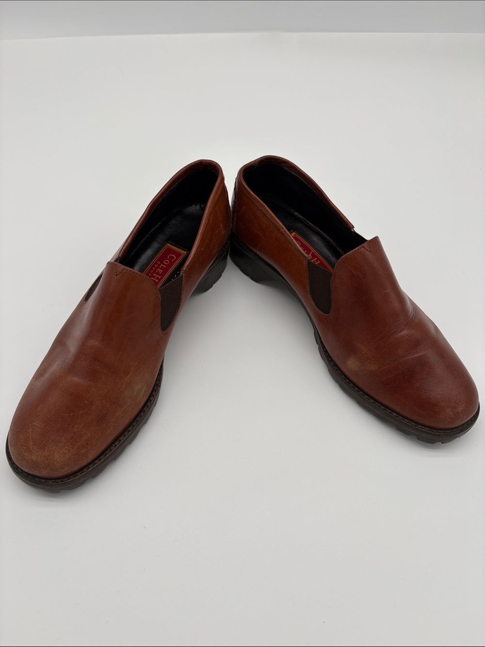 Cole Haan Country Brown Leather Heeled Loafers Women Size 9 B BLEMISH